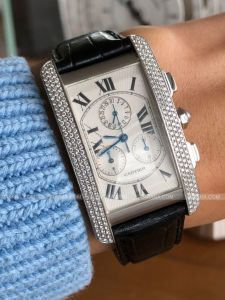 Đồng hồ Cartier Tank Americaine Chronograph 18k White Gold Diamond Watch 2339 WB704251