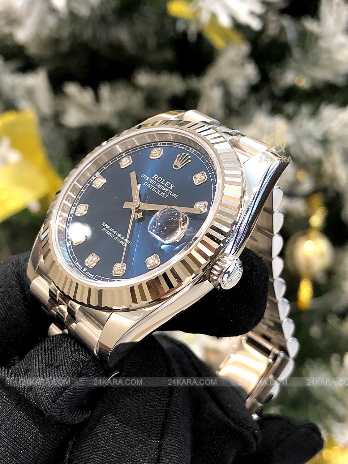 Đồng hồ Rolex Datejust 41 M126334-0016 126334-0016 Vàng Trắng 18ct Mặt xanh sáng Cọc số Kim cương