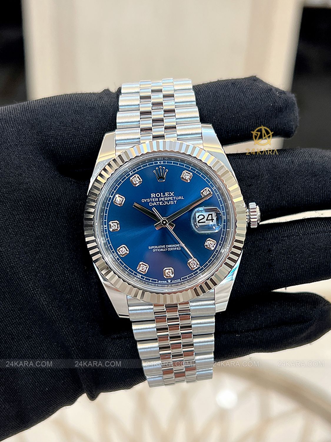 Đồng hồ Rolex Datejust 41 M126334-0016 126334-0016 Vàng Trắng 18ct Mặt xanh sáng Cọc số Kim cương