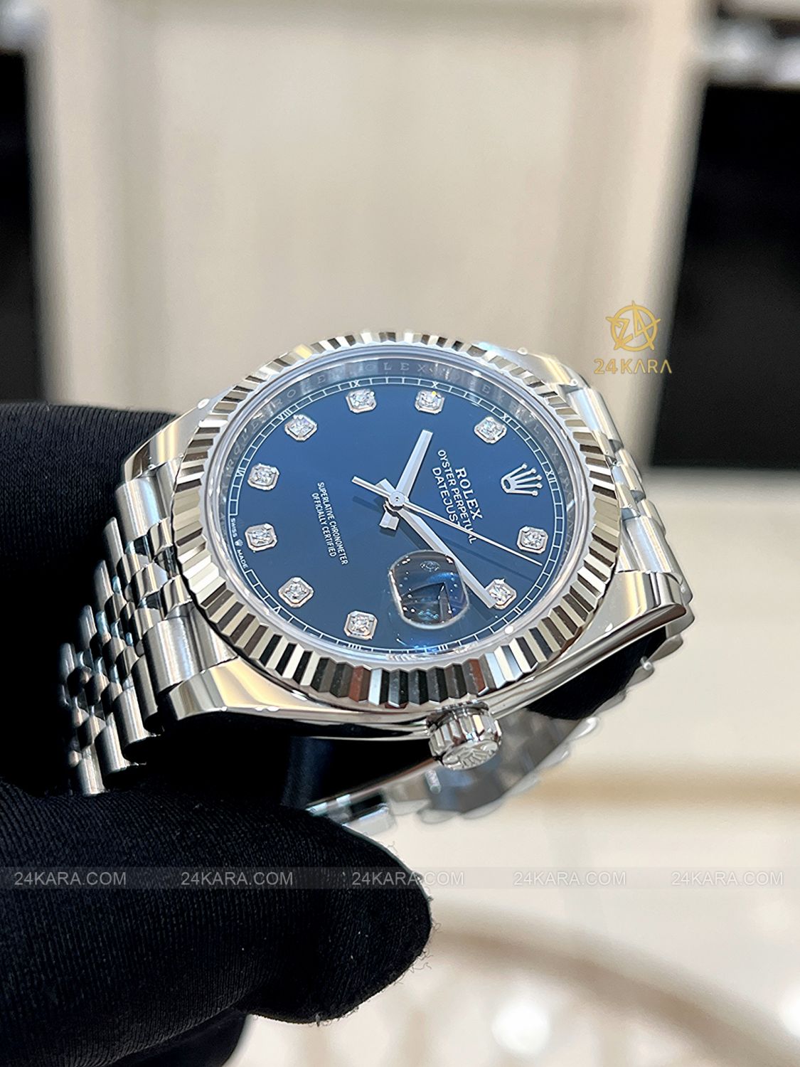 Đồng hồ Rolex Datejust 41 M126334-0016 126334-0016 Vàng Trắng 18ct Mặt xanh sáng Cọc số Kim cương