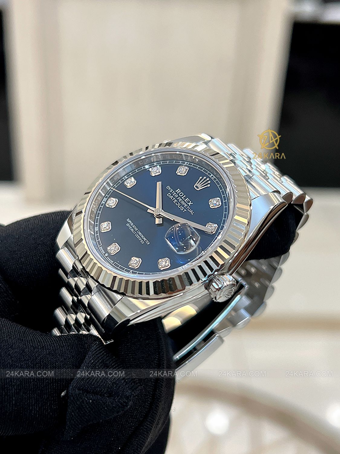 Đồng hồ Rolex Datejust 41 M126334-0016 126334-0016 Vàng Trắng 18ct Mặt xanh sáng Cọc số Kim cương