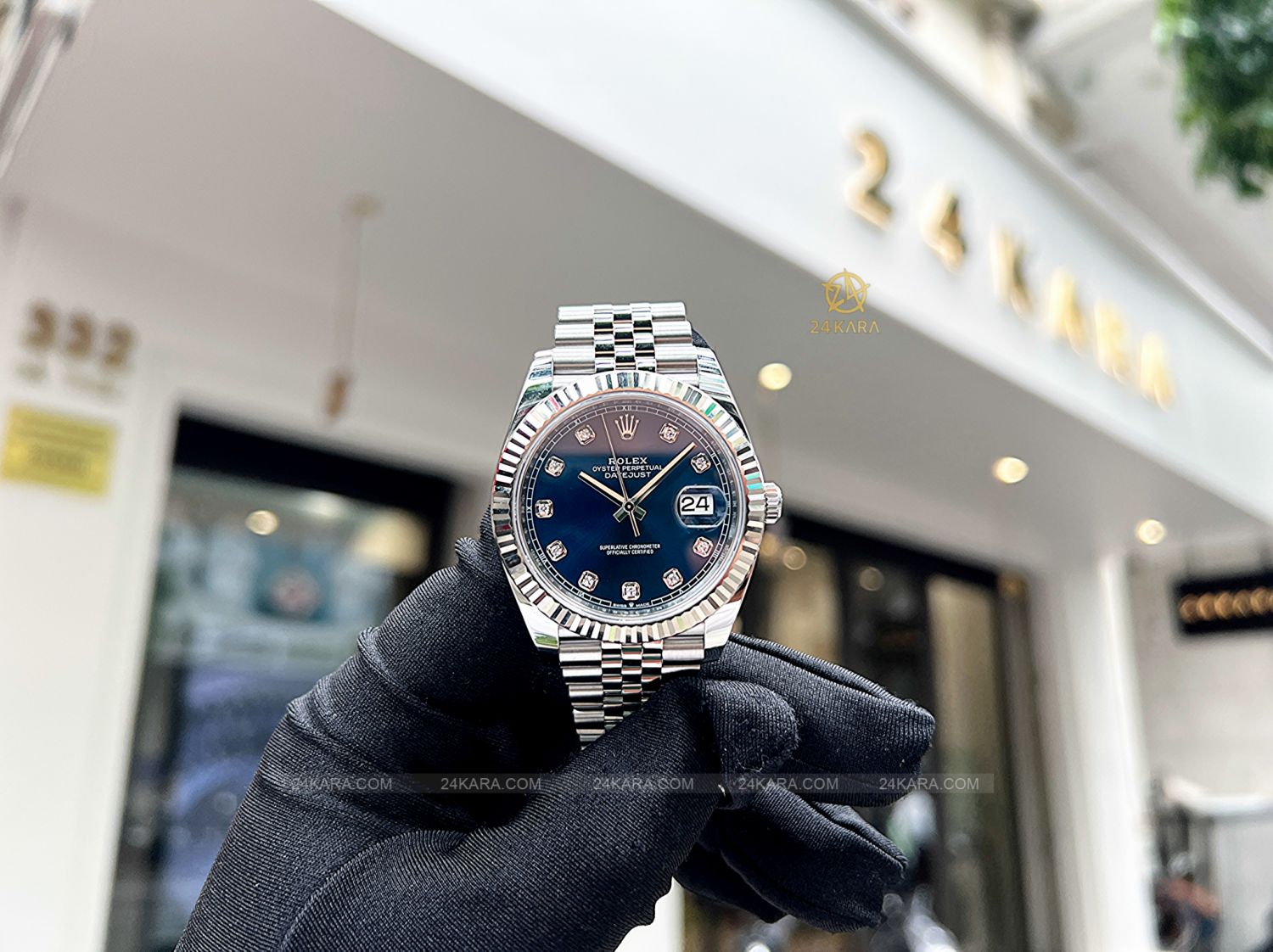 Đồng hồ Rolex Datejust 41 M126334-0016 126334-0016 Vàng Trắng 18ct Mặt xanh sáng Cọc số Kim cương