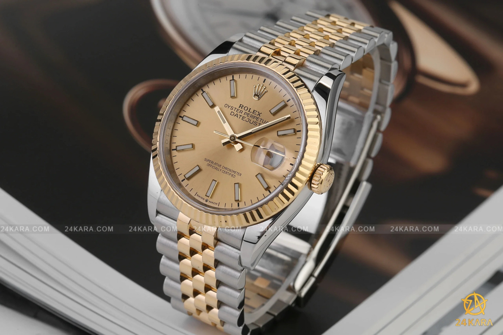 Đồng hồ Rolex Datejust 36 M126233-0015 126233-0015 Demi Vàng Kim Mặt Champagne Cọc Dạ Quang - Unworn