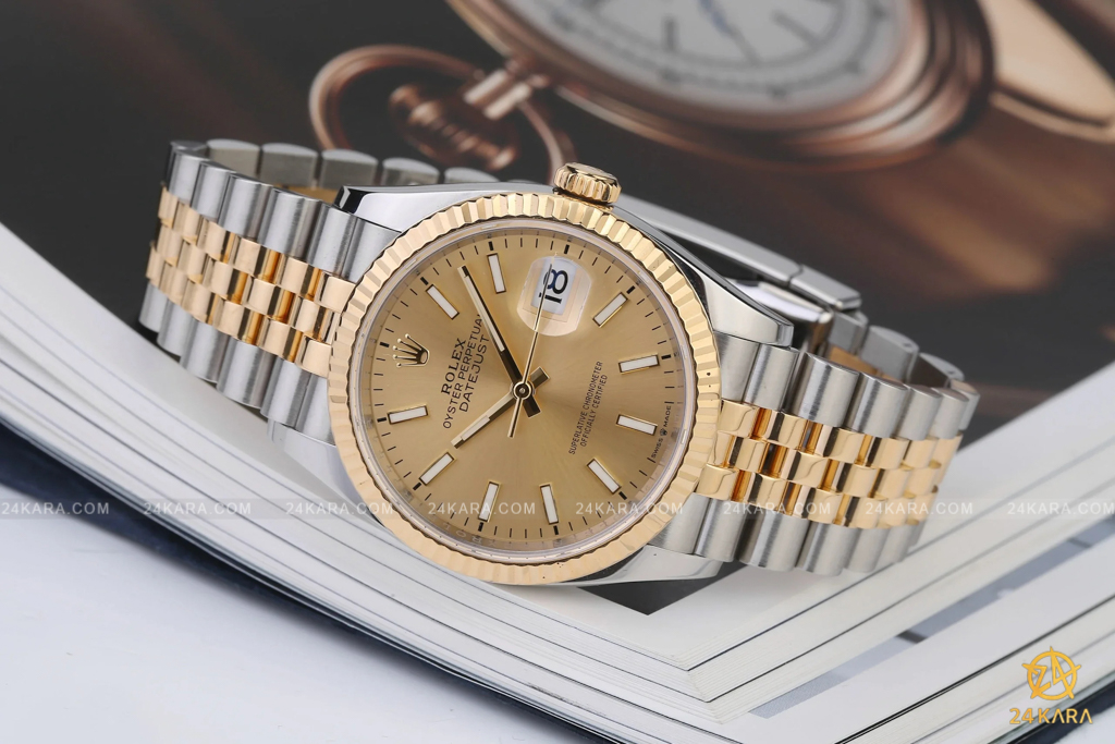 Đồng hồ Rolex Datejust 36 M126233-0015 126233-0015 Demi Vàng Kim Mặt Champagne Cọc Dạ Quang - Unworn