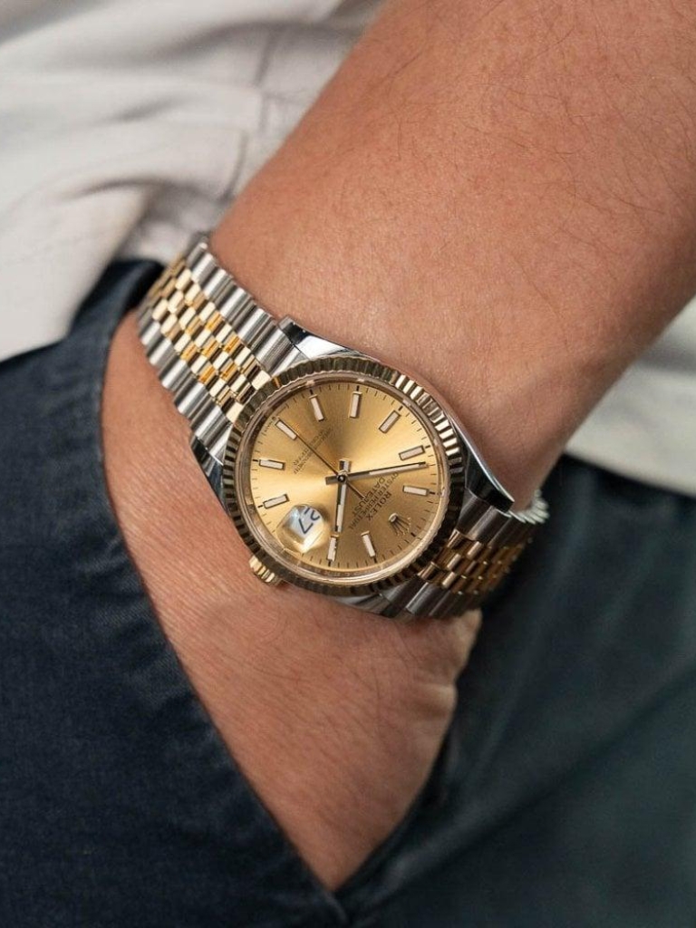 Đồng hồ Rolex Datejust 36 M126233-0015 126233-0015 Demi Vàng Kim Mặt Champagne Cọc Dạ Quang - Unworn