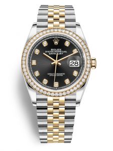 Đồng hồ Rolex Datejust M126283RBR-0007 Oystersteel, vàng vàng và kim cương, mặt số đen sáng kim cương