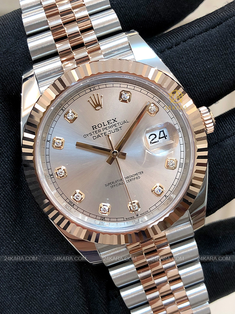 Đồng hồ Rolex Datejust 41 M126331-0008 126331-0008 Demi Vàng Hồng Everose Mặt Sundust Nạm Kim cương - Lướt