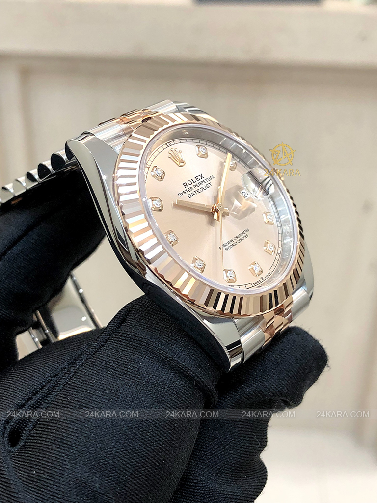 Đồng hồ Rolex Datejust 41 M126331-0008 126331-0008 Demi Vàng Hồng Everose Mặt Sundust Nạm Kim cương - Lướt