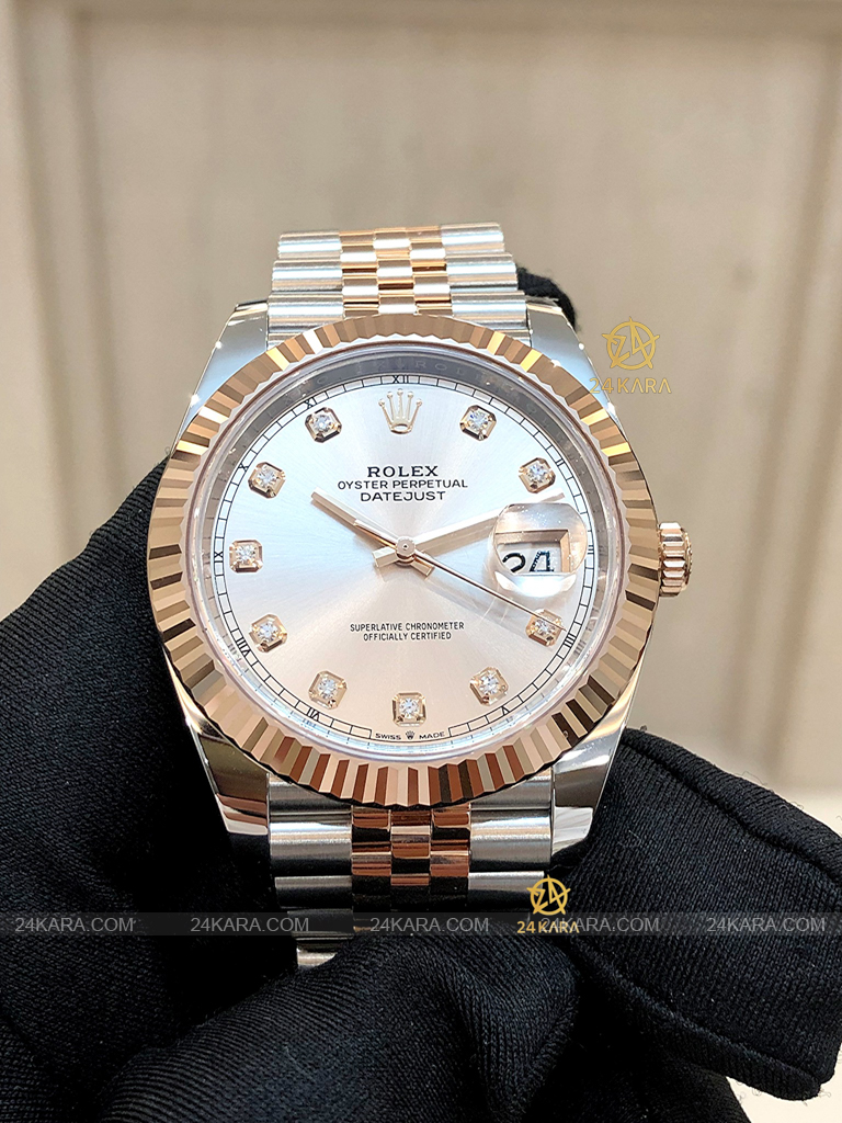 Đồng hồ Rolex Datejust 41 M126331-0008 126331-0008 Demi Vàng Hồng Everose Mặt Sundust Nạm Kim cương - Lướt