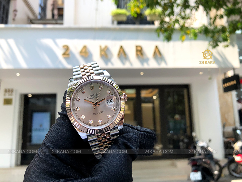 Đồng hồ Rolex Datejust 41 M126331-0008 126331-0008 Demi Vàng Hồng Everose Mặt Sundust Nạm Kim cương - Lướt