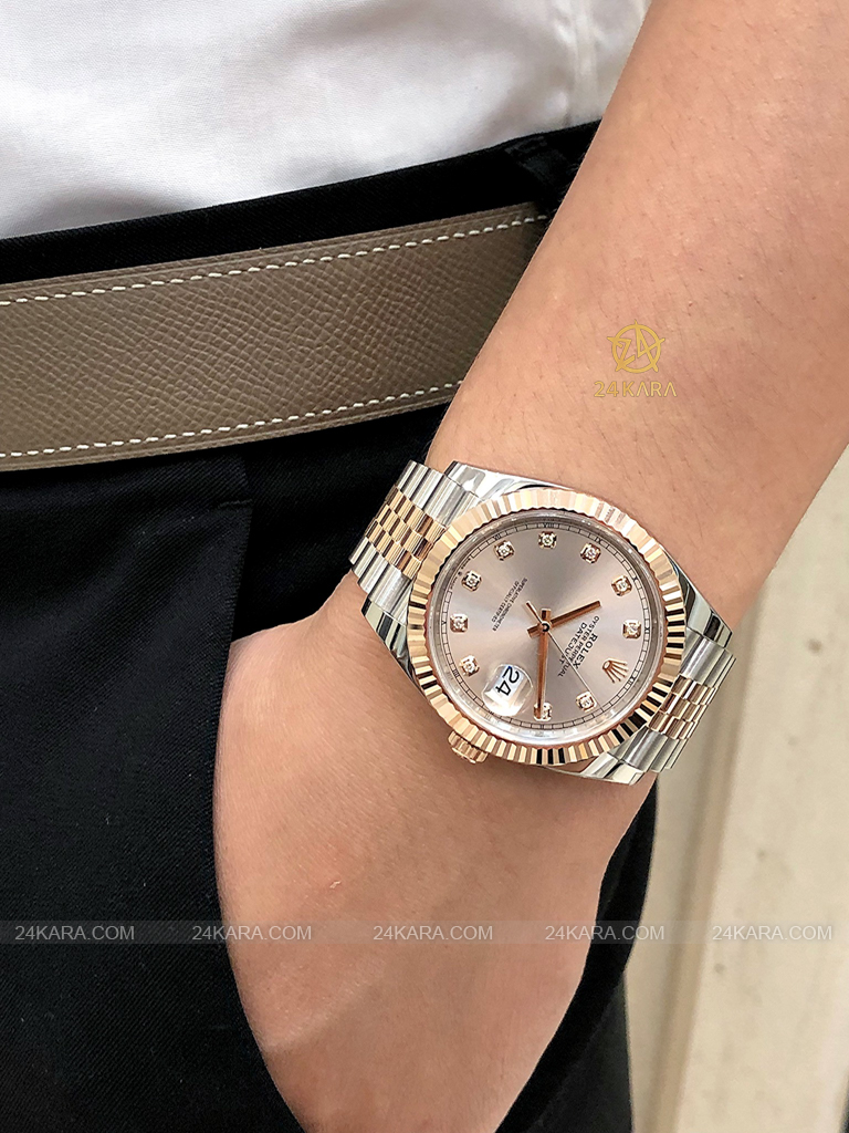 Đồng hồ Rolex Datejust 41 M126331-0008 126331-0008 Demi Vàng Hồng Everose Mặt Sundust Nạm Kim cương - Lướt