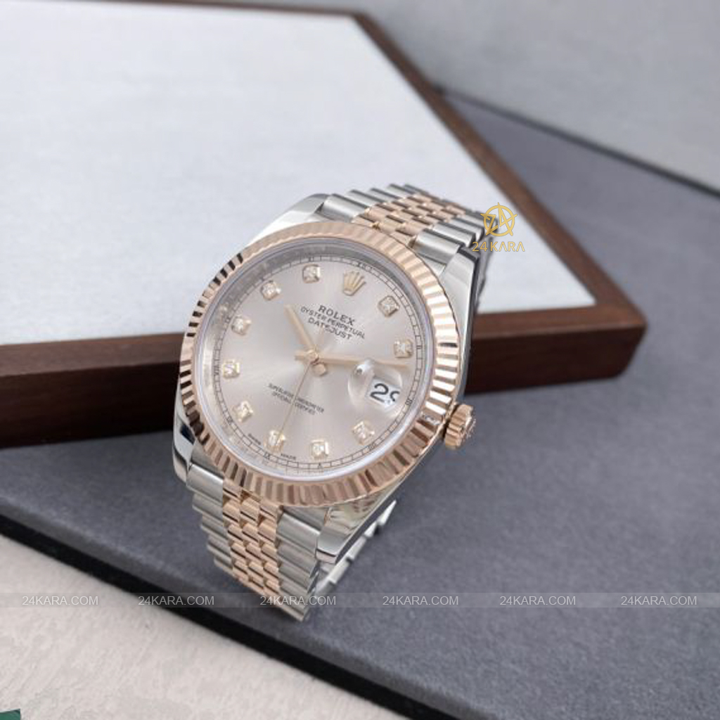 Đồng hồ Rolex Datejust 41 M126331-0008 126331-0008 Demi Vàng Hồng Everose Mặt Sundust Nạm Kim cương - Lướt