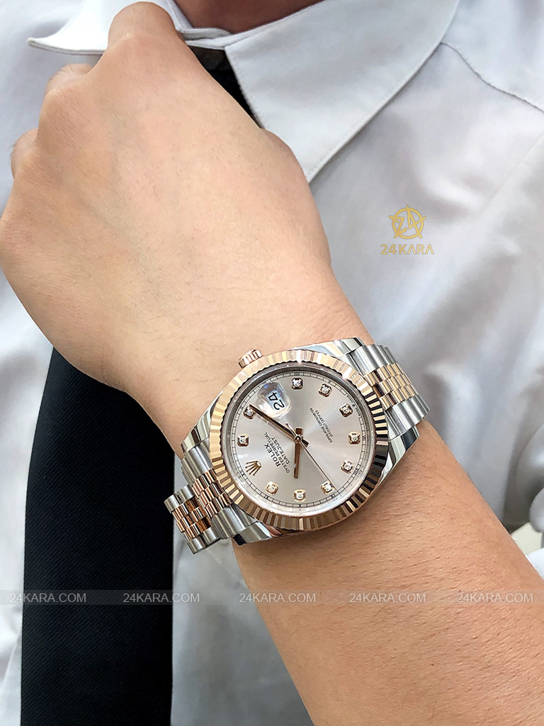 Đồng hồ Rolex Datejust 41 M126331-0008 126331-0008 Demi Vàng Hồng Everose Mặt Sundust Nạm Kim cương - Lướt