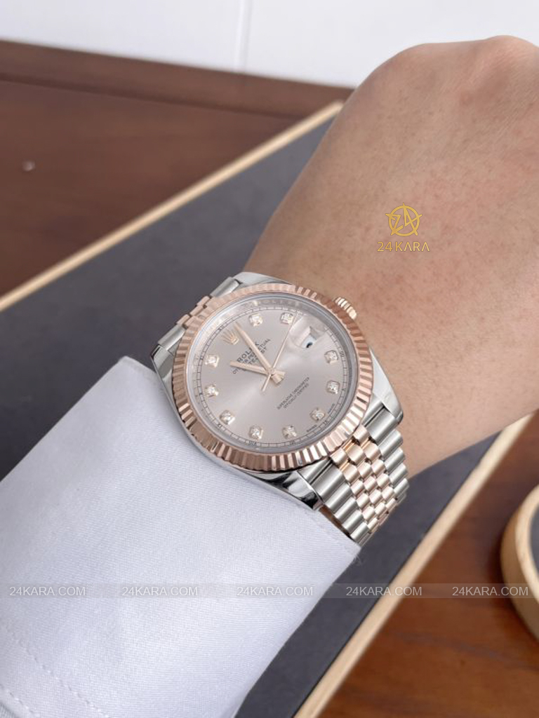 Đồng hồ Rolex Datejust 41 M126331-0008 126331-0008 Demi Vàng Hồng Everose Mặt Sundust Nạm Kim cương - Lướt