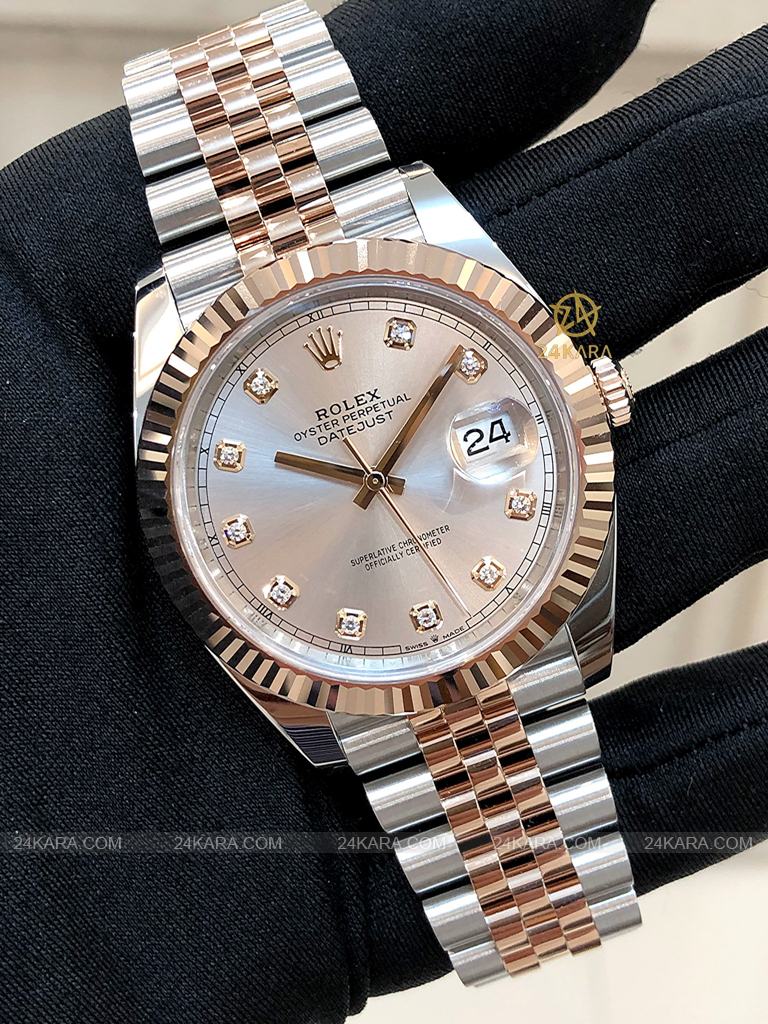 Đồng hồ Rolex Datejust 41 M126331-0008 126331-0008 Demi Vàng Hồng Everose Mặt Sundust Nạm Kim cương - Lướt