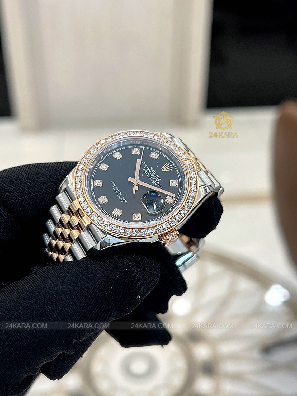 Đồng hồ Rolex Datejust 36 M126231-0019 126231-0019 Vàng Hồng Everose 18ct Mặt đen sáng Nạm kim cương - Lướt