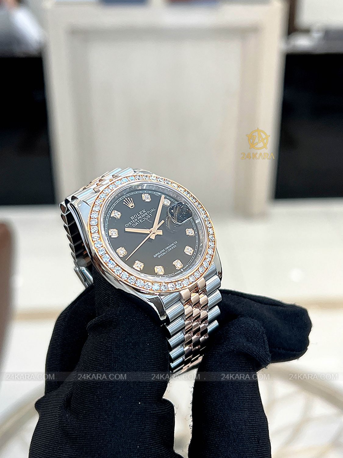 Đồng hồ Rolex Datejust 36 M126231-0019 126231-0019 Vàng Hồng Everose 18ct Mặt đen sáng Nạm kim cương - Lướt