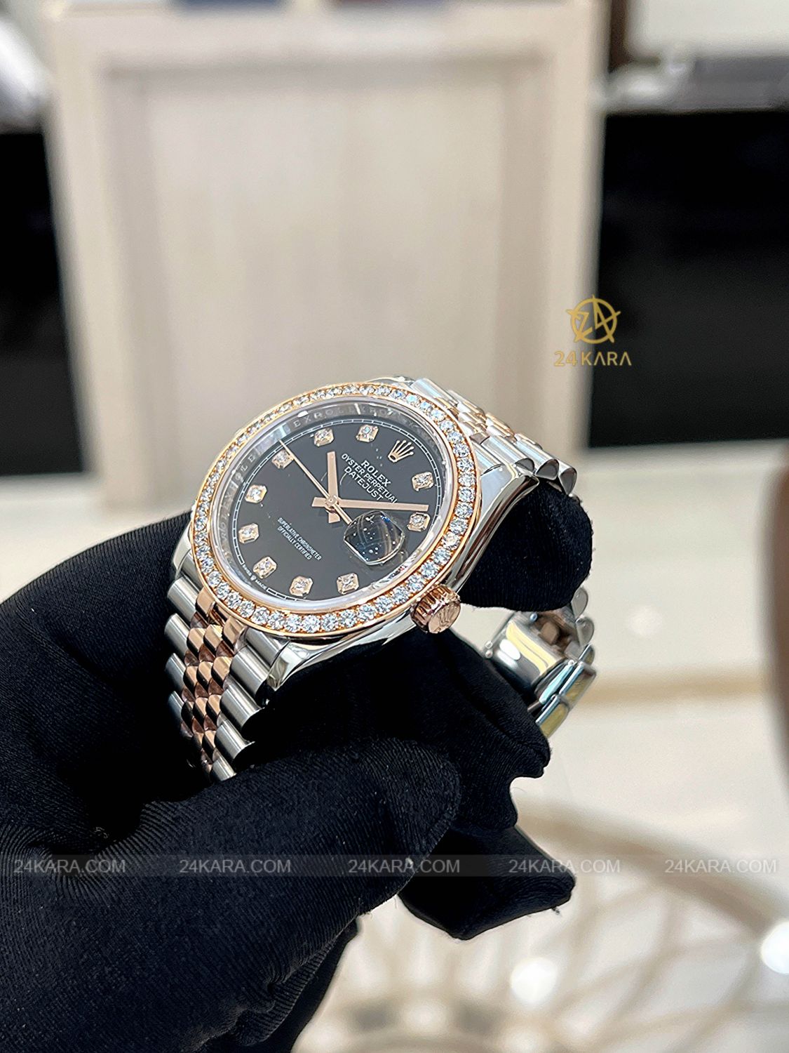 Đồng hồ Rolex Datejust 36 M126231-0019 126231-0019 Vàng Hồng Everose 18ct Mặt đen sáng Nạm kim cương - Lướt