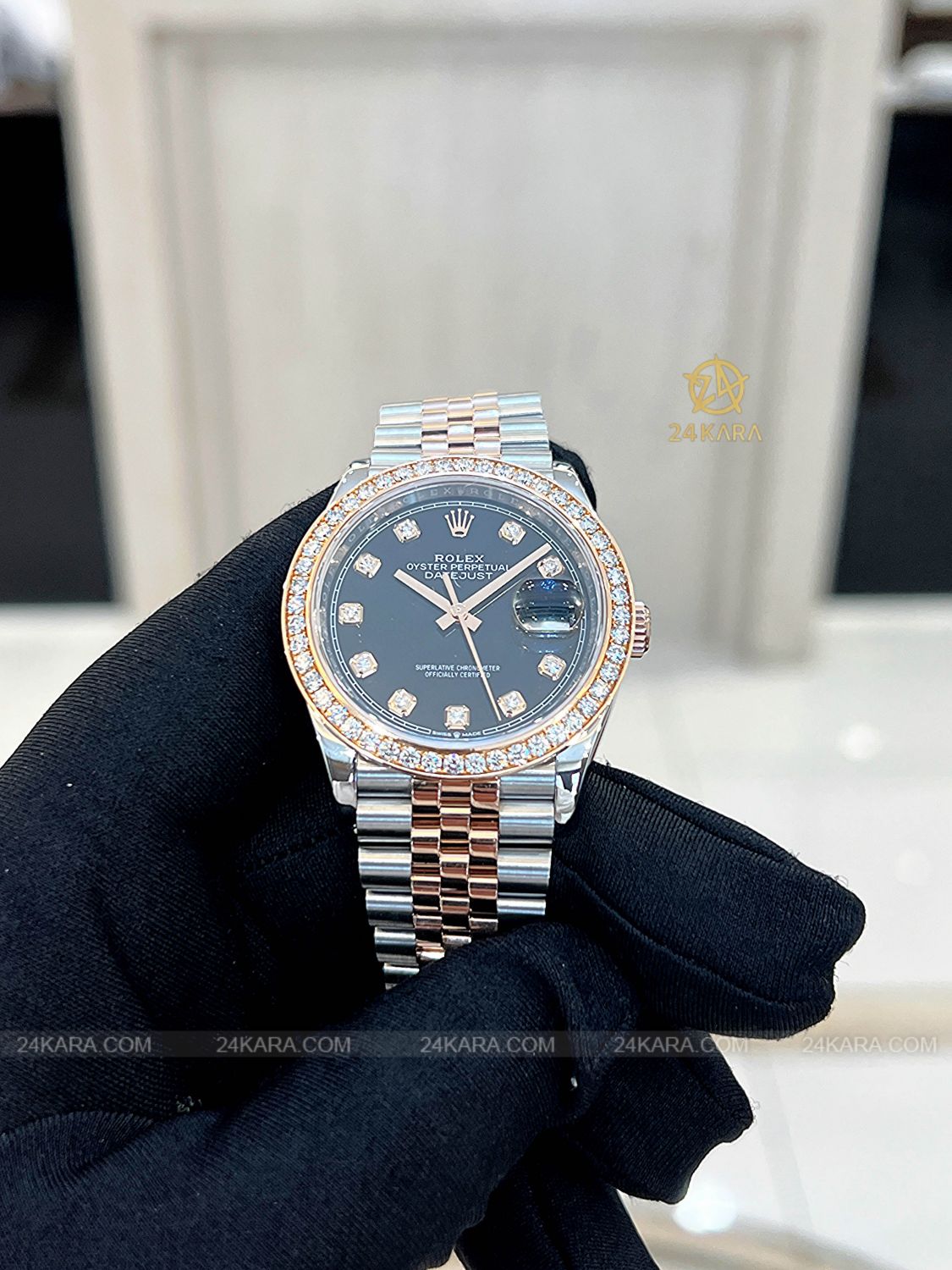 Đồng hồ Rolex Datejust 36 M126231-0019 126231-0019 Vàng Hồng Everose 18ct Mặt đen sáng Nạm kim cương - Lướt