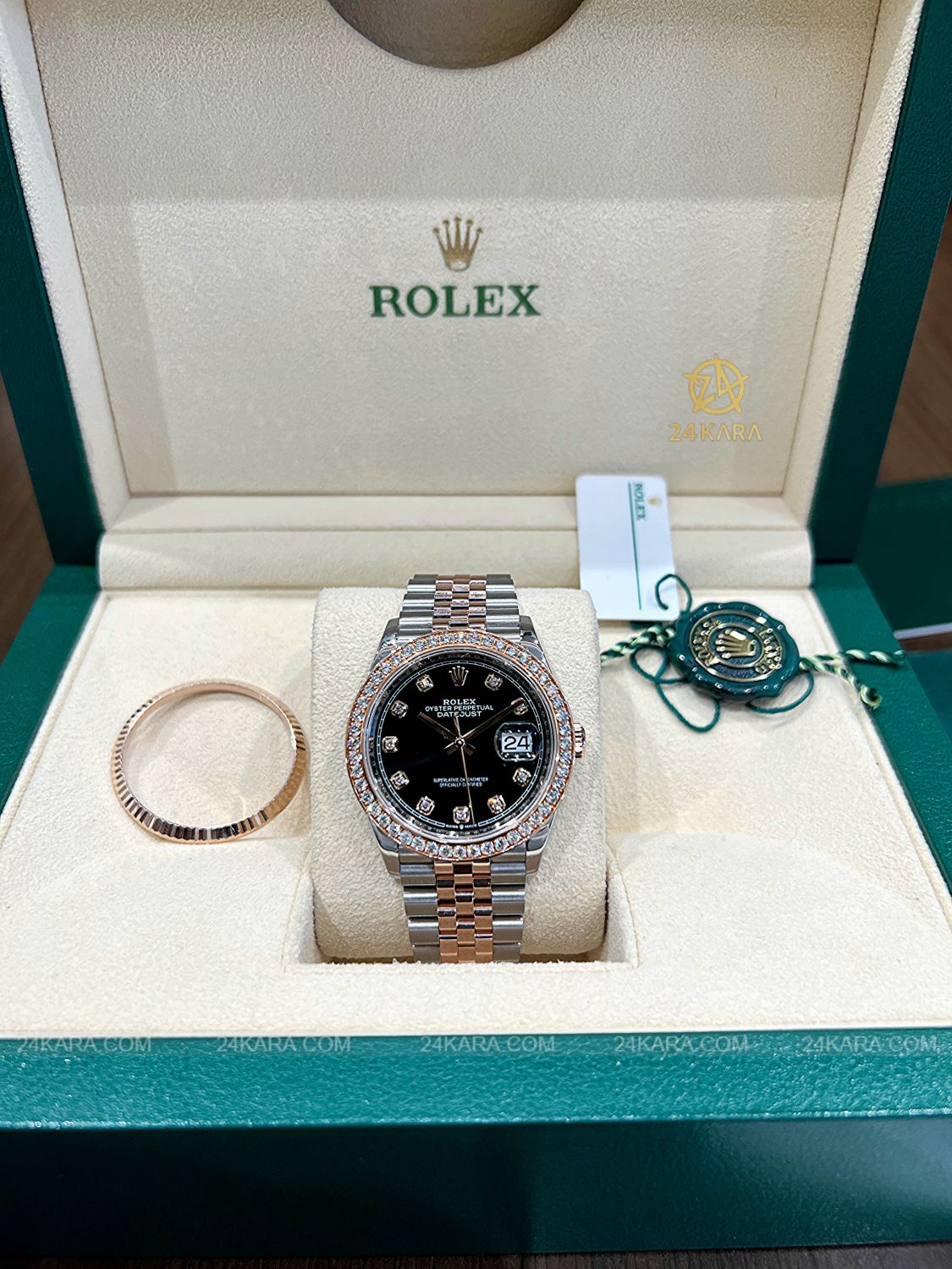 Đồng hồ Rolex Datejust 36 M126231-0019 126231-0019 Vàng Hồng Everose 18ct Mặt đen sáng Nạm kim cương - Lướt
