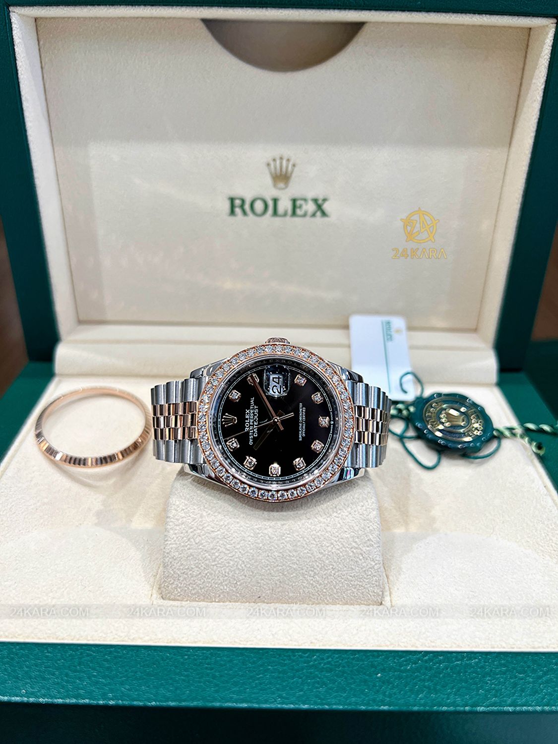 Đồng hồ Rolex Datejust 36 M126231-0019 126231-0019 Vàng Hồng Everose 18ct Mặt đen sáng Nạm kim cương - Lướt