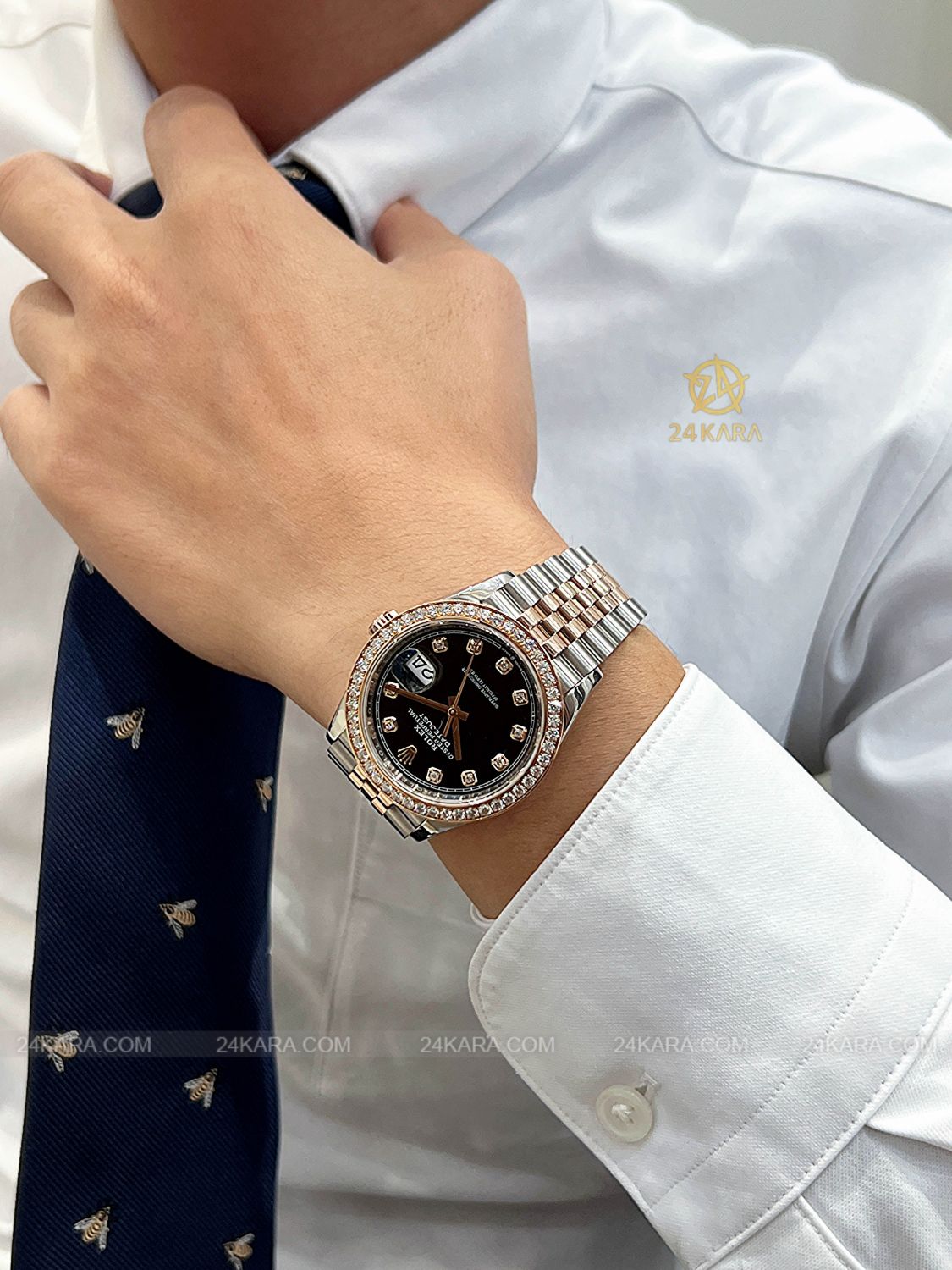 Đồng hồ Rolex Datejust 36 M126231-0019 126231-0019 Vàng Hồng Everose 18ct Mặt đen sáng Nạm kim cương - Lướt