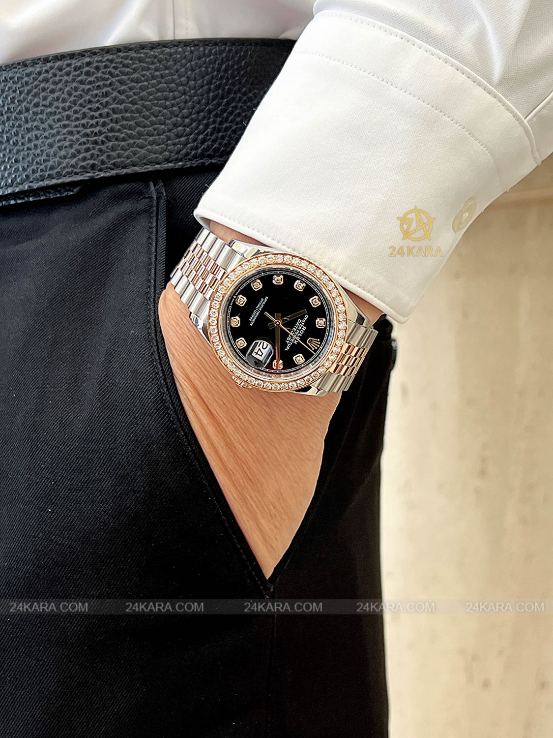 Đồng hồ Rolex Datejust 36 M126231-0019 126231-0019 Vàng Hồng Everose 18ct Mặt đen sáng Nạm kim cương - Lướt