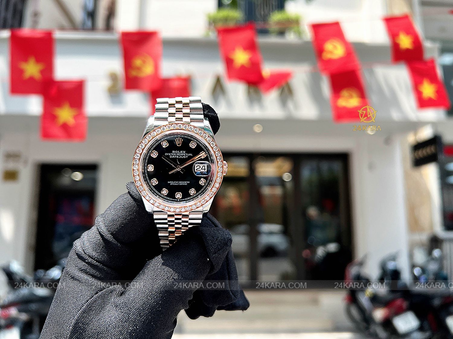 Đồng hồ Rolex Datejust 36 M126231-0019 126231-0019 Vàng Hồng Everose 18ct Mặt đen sáng Nạm kim cương - Lướt