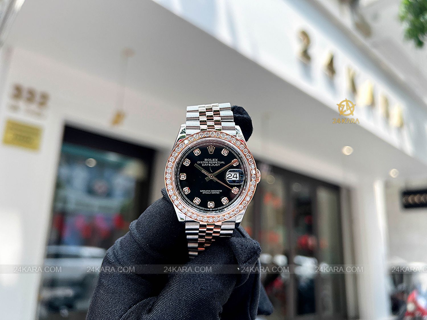 Đồng hồ Rolex Datejust 36 M126231-0019 126231-0019 Vàng Hồng Everose 18ct Mặt đen sáng Nạm kim cương - Lướt