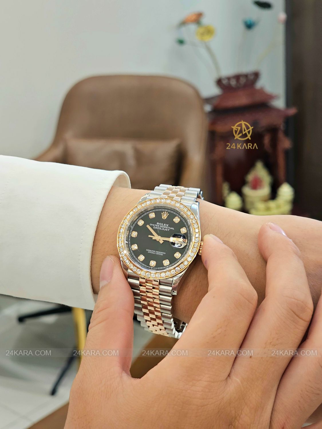 Đồng hồ Rolex Datejust 36 M126231-0019 126231-0019 Vàng Hồng Everose 18ct Mặt đen sáng Nạm kim cương - Lướt