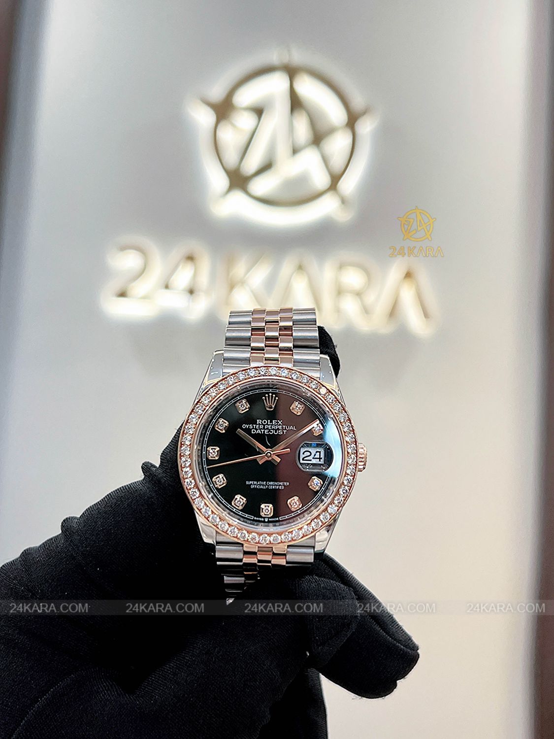 Đồng hồ Rolex Datejust 36 M126231-0019 126231-0019 Vàng Hồng Everose 18ct Mặt đen sáng Nạm kim cương - Lướt