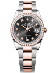 Đồng hồ Rolex Datejust M126281RBR-0008 126281RBR-0008 Oystersteel vàng Everose và kim cương mặt số đen sáng kim cương