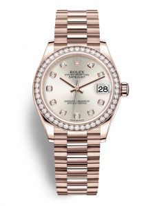 Đồng hồ Rolex Datejust M278285RBR-0030 278285RBR-0030 vàng Everose và kim cương, mặt số bạc kim cương