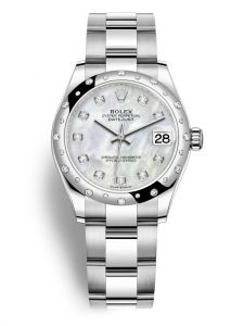 Đồng hồ Rolex Datejust M278344RBR-0005 278344RBR-0005 Oystersteel vàng trắng và kim cương mặt số khảm trai kim cương - Mẫu mới 2020