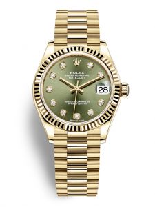 Đồng hồ Rolex Datejust M278278-0011 278278-0011 vàng vàng, mặt số xanh olive kim cương