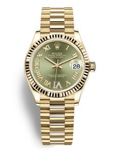 Đồng hồ Rolex Datejust M278278-0030 278278-0030 vàng vàng mặt số xanh olive kim cương