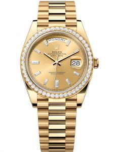 Đồng hồ Rolex Day-Date M228348RBR-0002 228348RBR-0002 vàng vàng và kim cương, mặt số champagne kim cương