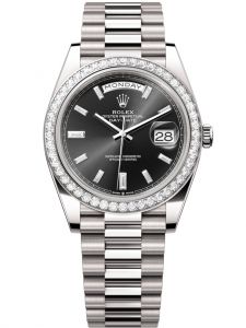 Đồng hồ Rolex Day-Date M228349RBR-0003 228349RBR-0003 vàng trắng và kim cương, mặt số đen sáng kim cương