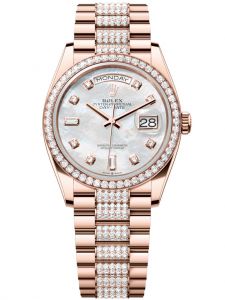 Đồng hồ Rolex Day-Date M128345RBR-0030 128345RBR-0030 vàng Everose và kim cương mặt số khảm trai kim cương