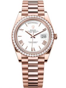 Đồng hồ Rolex Day-Date M228345RBR-0012 228345RBR-0012 vàng Everose và kim cương, mặt số trắng