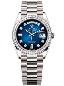 Đồng hồ Rolex Day-Date M128349RBR-0010 128349RBR-0010 vàng trắng và kim cương, mặt số xanh ombre kim cương