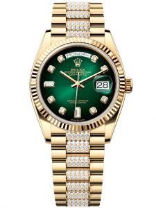 Đồng hồ Rolex Day-Date M128238-0070 128238-0070 vàng vàng, mặt số ombre xanh lá kim cương