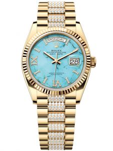 Đồng hồ Rolex Day-Date M128238-0072 128238-0072 vàng vàng mặt số xanh ngọc lam kim cương