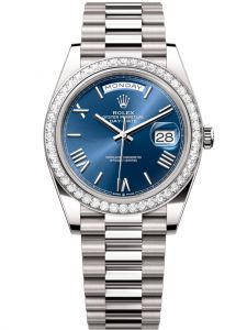 Đồng hồ Rolex Day-Date M228349RBR-0005 228349RBR-0005 vàng trắng và kim cương mặt số xanh sáng