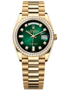 Đồng hồ Rolex Day-Date M128348RBR-0035 128348RBR-0035 vàng và kim cương, mặt số ombre xanh lá kim cương