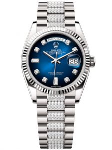 Đồng hồ Rolex Day-Date M128239-0029 128239-0029 vàng trắng mặt số xanh ombre kim cương