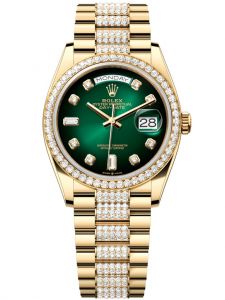 Đồng hồ Rolex Day-Date M128348RBR-0036 128348RBR-0036 vàng và kim cương, mặt số ombre xanh lá kim cương