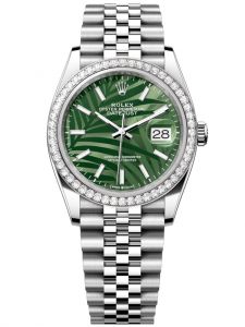 Đồng hồ Rolex Datejust M126284RBR-0039 126284RBR-0039 Oystersteel, vàng trắng và kim cương, mặt số họa tiết cây cọ xanh olive - Mẫu mới 2021