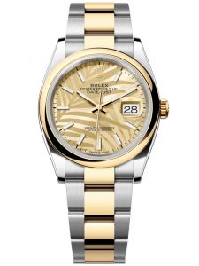 Đồng hồ Rolex Datejust M126203-0038 126203-0038 Oystersteel và vàng vàng mặt số họa tiết cây cọ vàng - Mẫu mới 2021