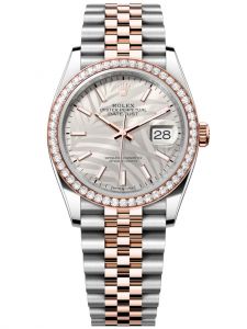 Đồng hồ Rolex Datejust M126281RBR-0019 126281RBR-0019 Oystersteel vàng Eversose và kim cương mặt số họa tiết cây cọ bạc - Mẫu mới 2021